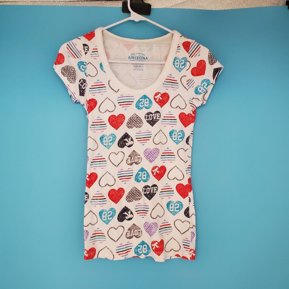 Arizona Top Size Medium Scoop Neck Cap Sleeve Heart Print